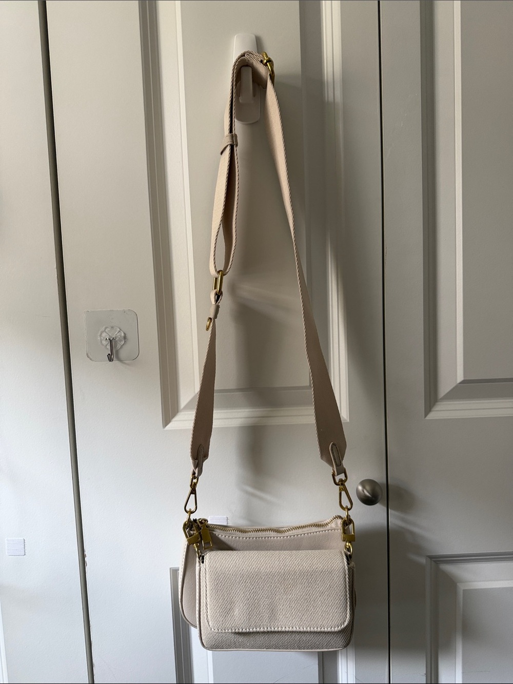 Cream Crossbody Bag with Adjustable Strap